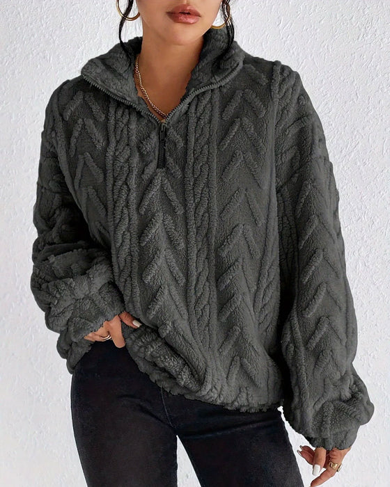 Sweatshirt Dobbeltsidig Fleece Halv Glidelås