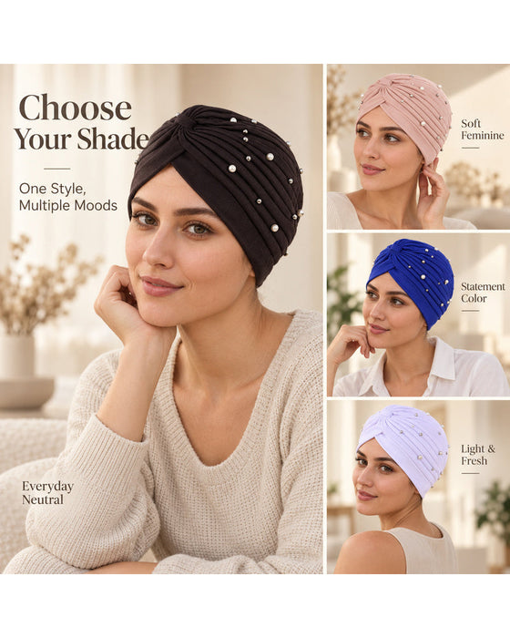 Lue Perle Plissert Forhåndsknytt Turban