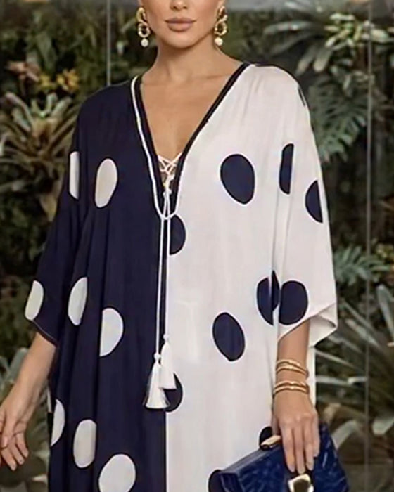 Kjole V-Hals Stor Polka Dot Casual
