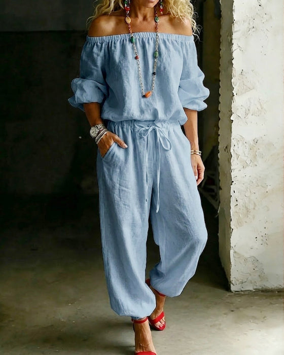 Jumpsuit Off-Shoulder Knyt Midje Innsnørt Midje
