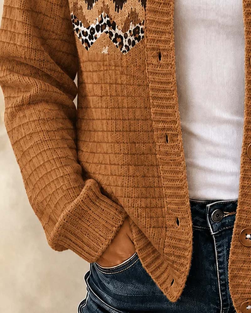 Cardigan Knappet Leopard Bølgete Stripe