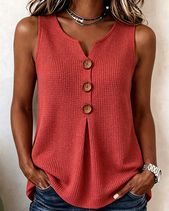 Tank Top Ermeløs Liten V-Hals Vaffel Solid