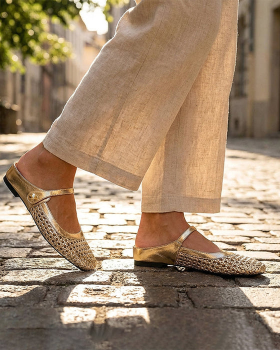 Sko Firkantet Tå Veve Hull