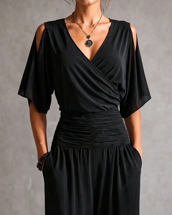 Jumpsuit V-Hals Crossover Kald Skulder Midje Lomme