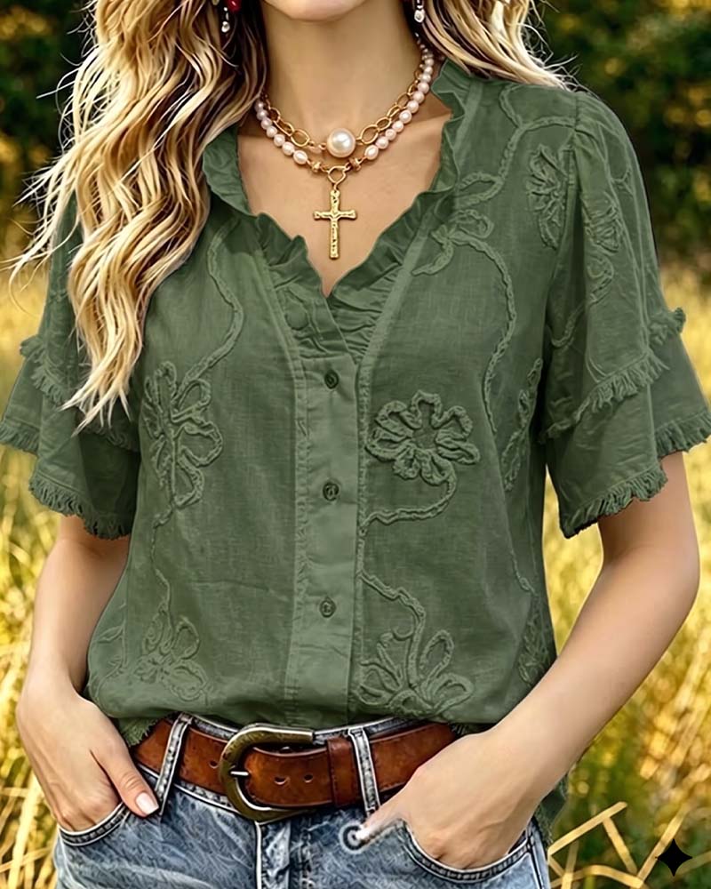 Bluse Frynset Kant Pufferme