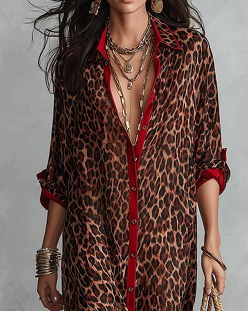 Kjole Slag Leopard Fargeblokk