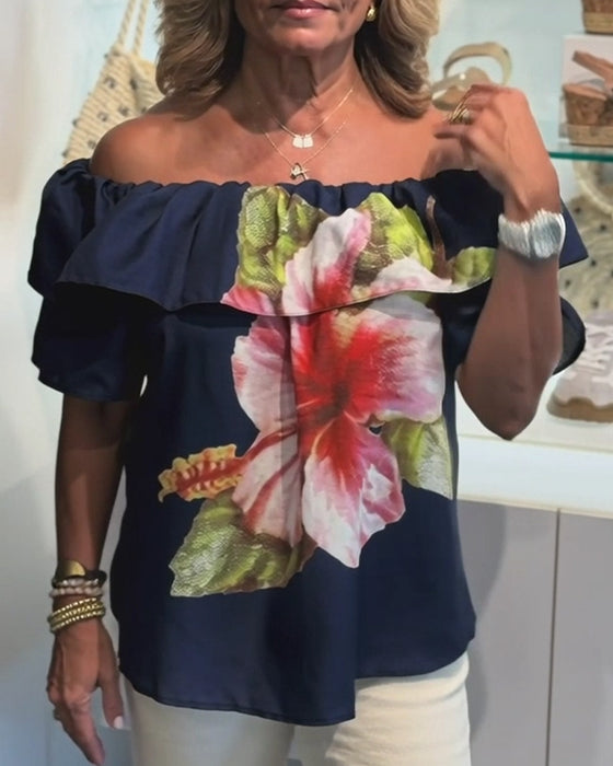 Bluse Blomstertrykk Off Shoulder