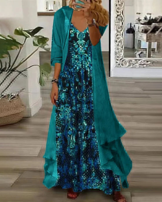 Set V-Hals Trykk Uregelmessig Cardigan