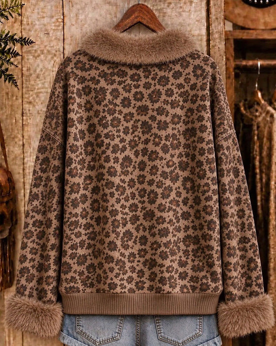 Sweatshirt Slag Knappet Leopard Trykk Langermet
