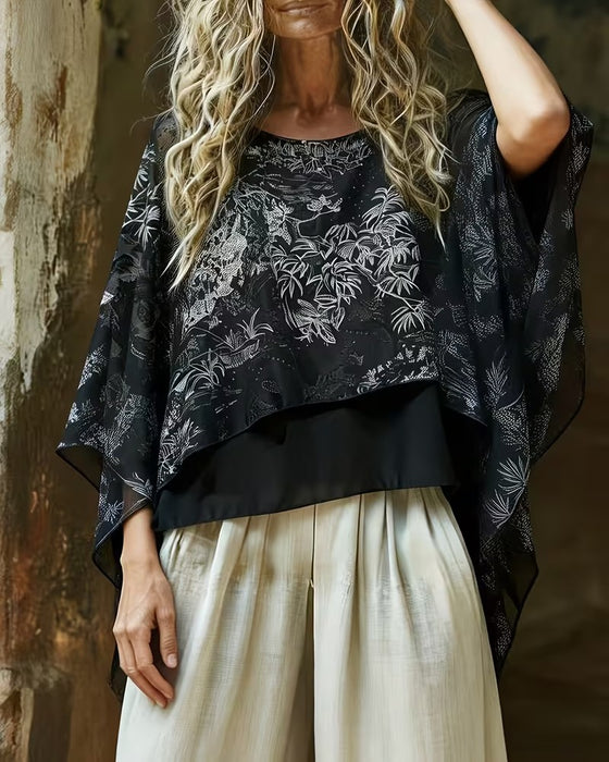 Bluse Botanisk Print Flaggermuserm