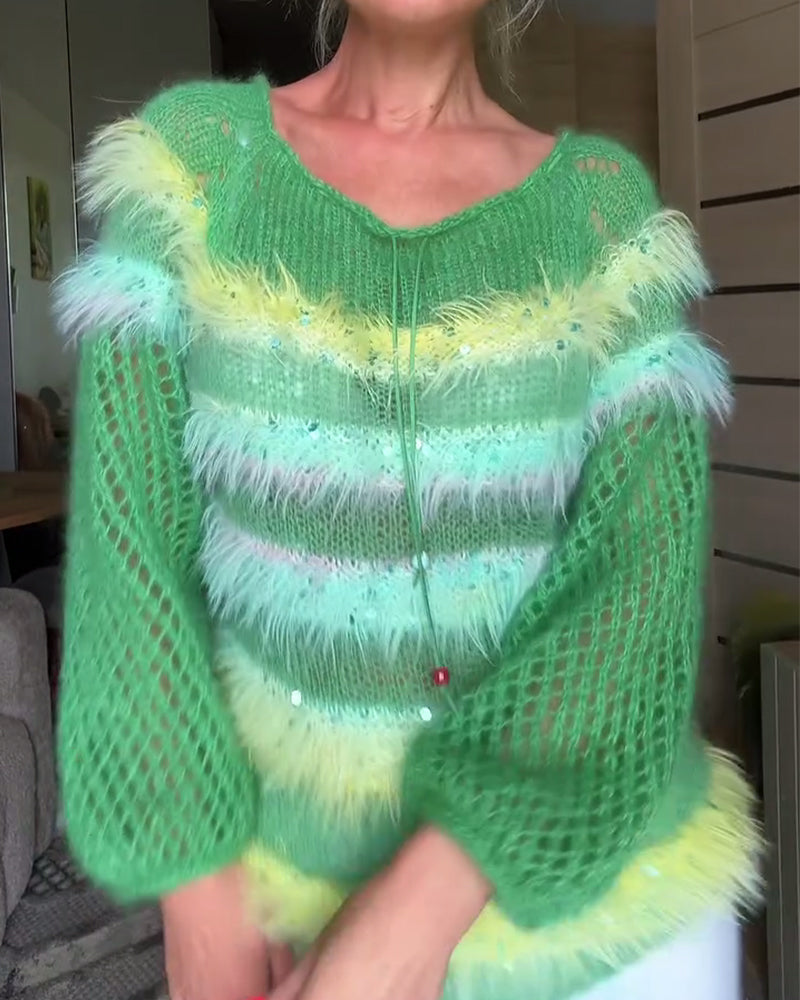 Overgangsfarge Hullstrikket Rundhalset Genser