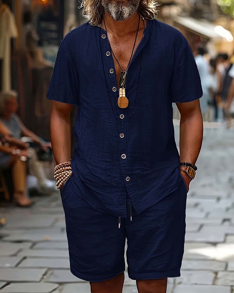Herrer Sett Kortsermet Skjorte Og Shorts