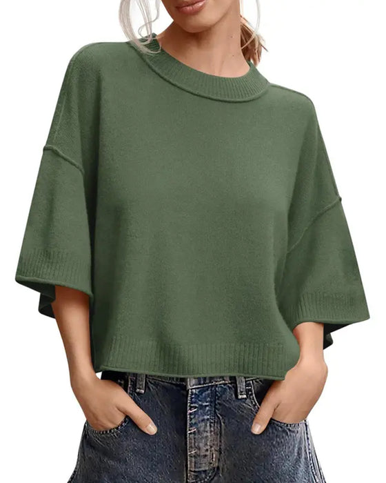 Pullover Ensfarget Loose Fit Avslappnet Halv Erme