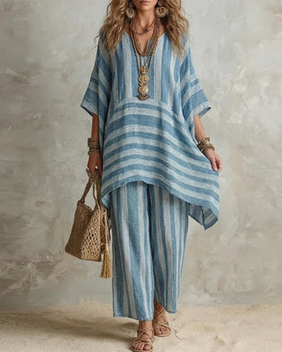 Sett V-Hals Uregelmessig Stripete Matchende