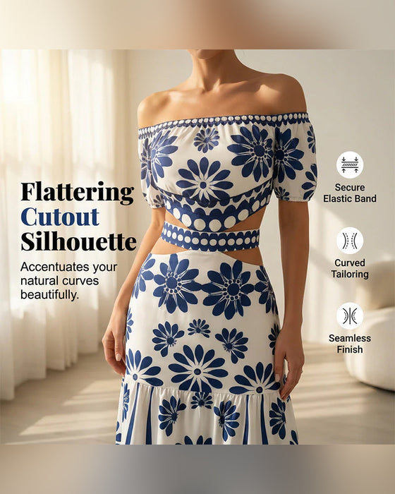 Kjole Off-Shoulder Blomstrende Utskåret