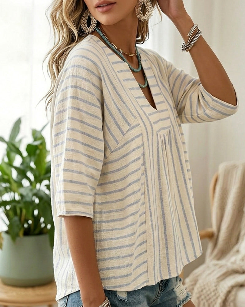 Bluse Stripe Tekstur Halv Erme Avslappet