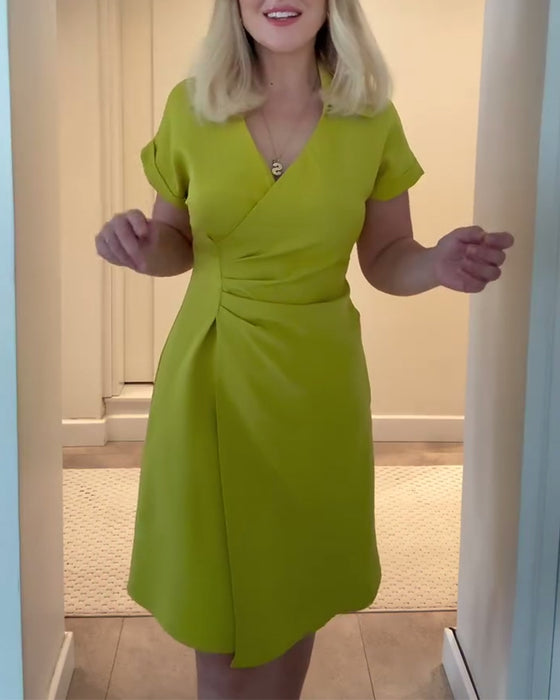 Kjole Revers Ensfarget Plissert Midje