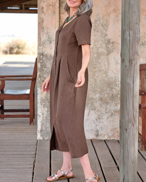 Kjole Motestil V-hals Kneppes