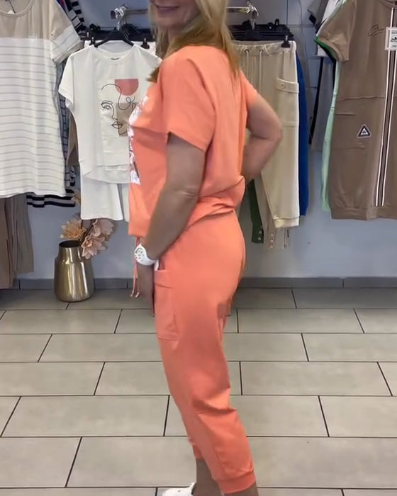 Sett Avslappet Mønstret Korte Bukser