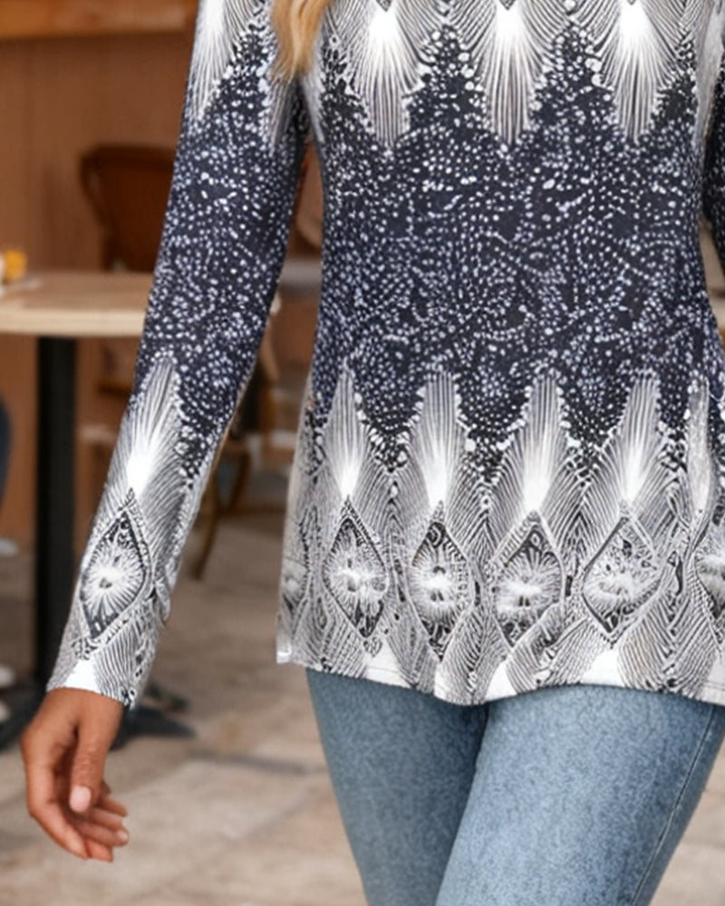 Topp Lang Erm Crewneck Trykket Slim Fit