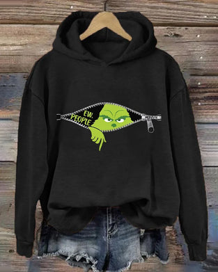 Ensfarget hettegenser med lange ermer