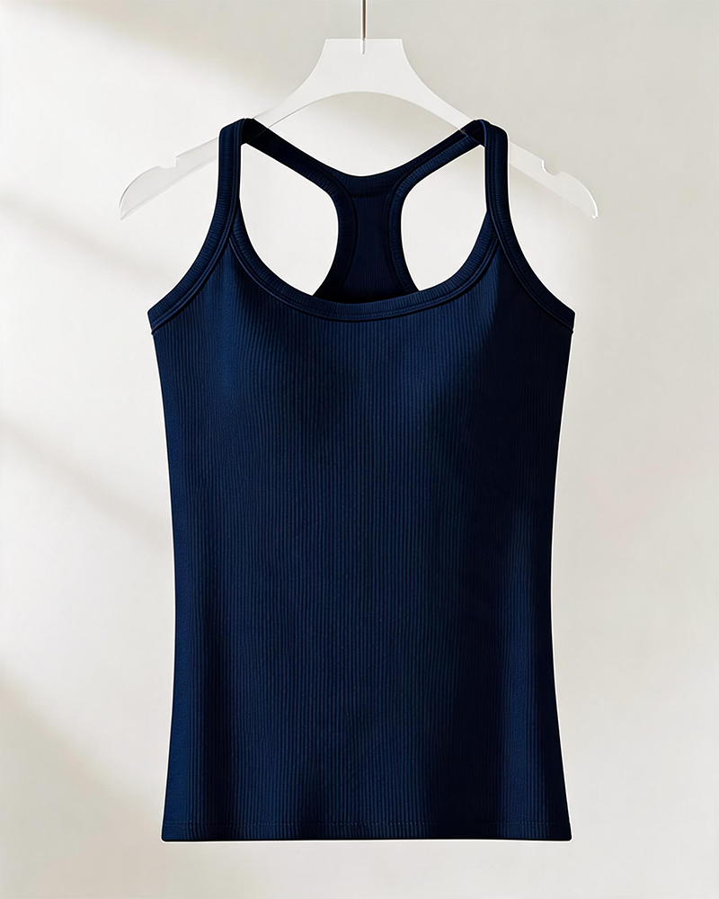 Tanktopp Innebygd Bh Ribbet Ensfarget