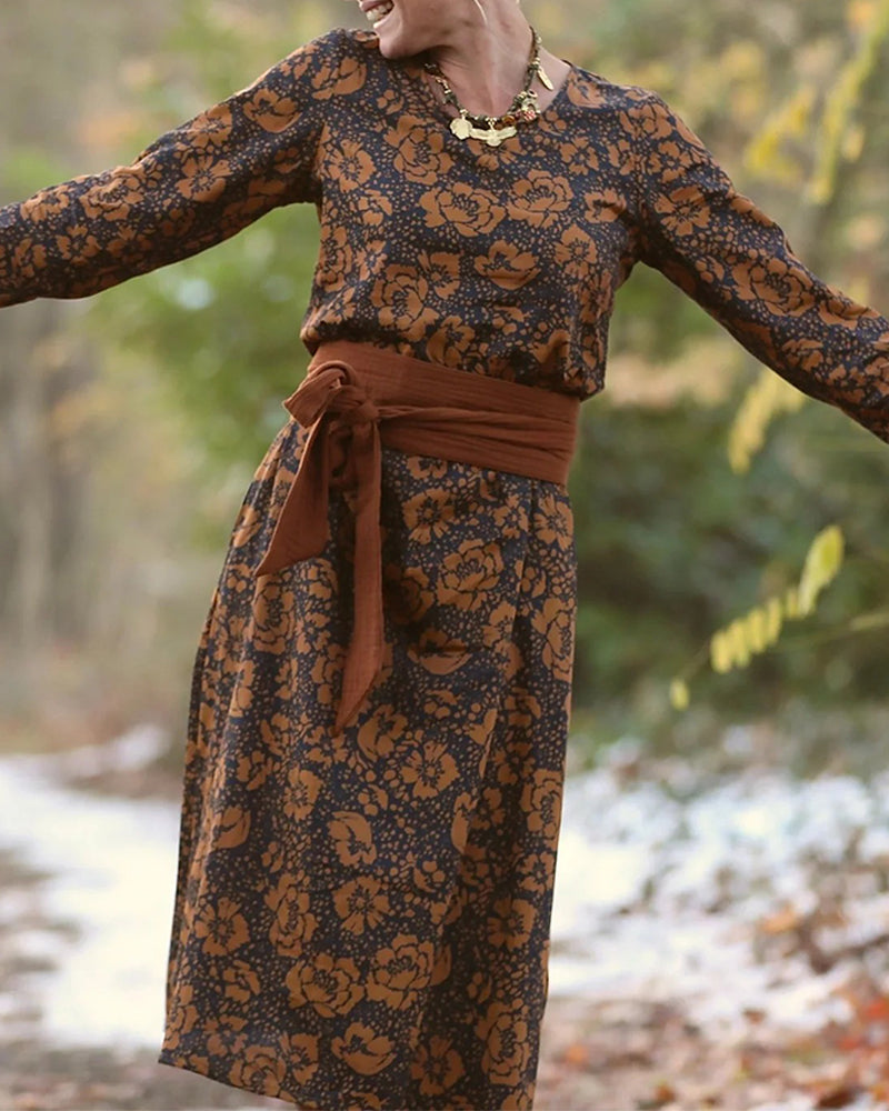 Kjole Blomstermønster Rund Hals Løs Passform