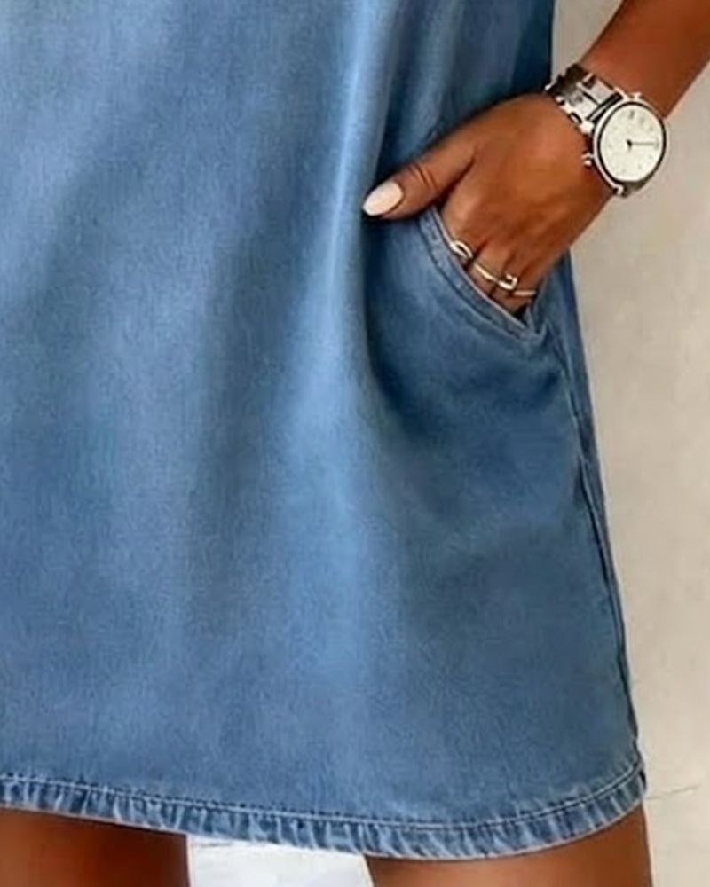 Kjole Denim V-hals Kortermet Shift