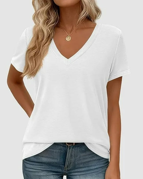 T-Skjorte Pullover V-Hals Solid