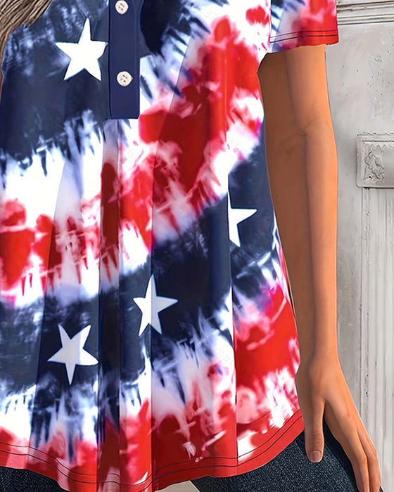 Bluser Tie-Dye Henley Kortermet