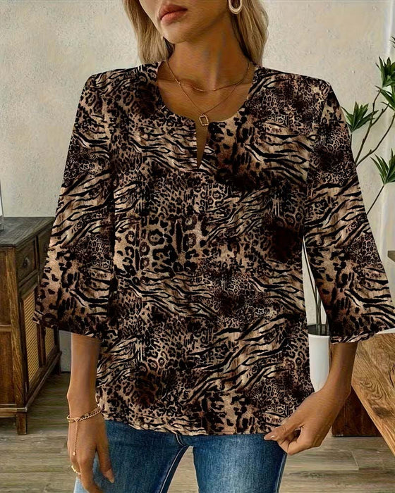 Bluse Leopard V‑Hals