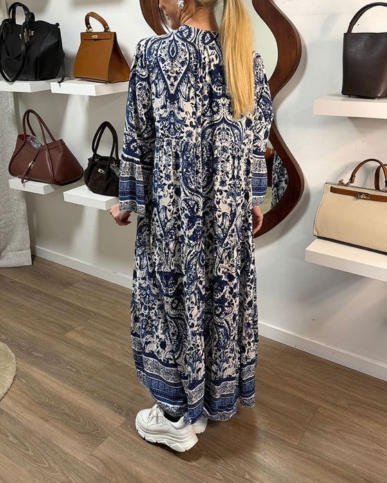 Kjole Med Retro Blomsterprint Og Maxilengde