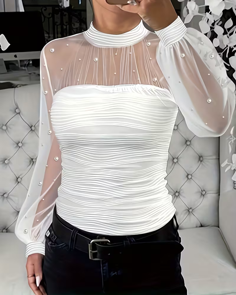 Bluse Mock Hals Rynket Sheer