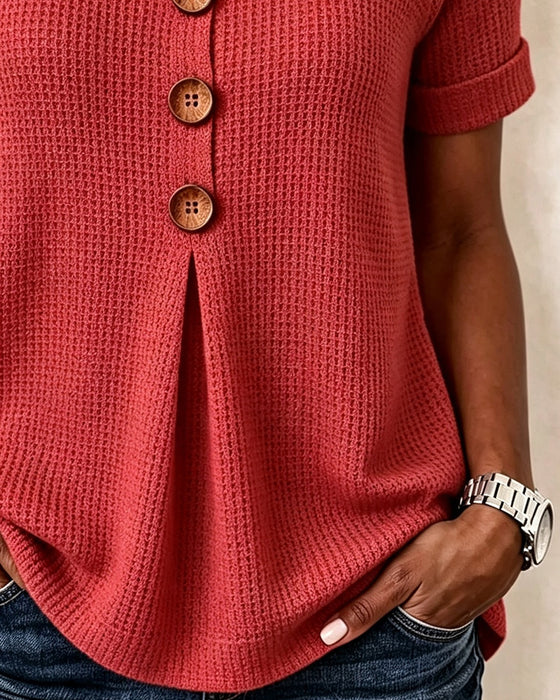 T-Shirt Liten V-Hals Vaffel Solid