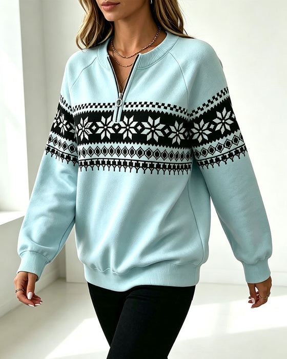 Sweatshirt Snøfnugg Trykt Halv-Zip