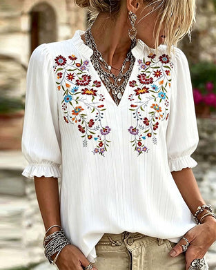 Bluse Ruffle Trim Trykk Casual