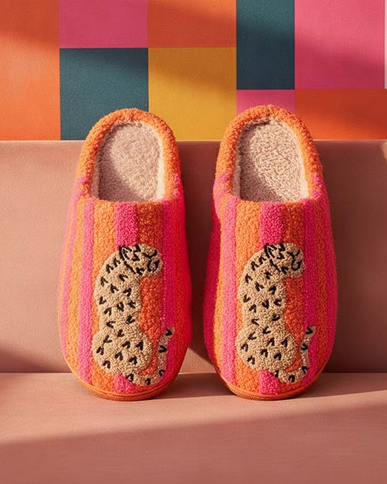 Dame Retro Stripet & Leopard Lodne Tøfler