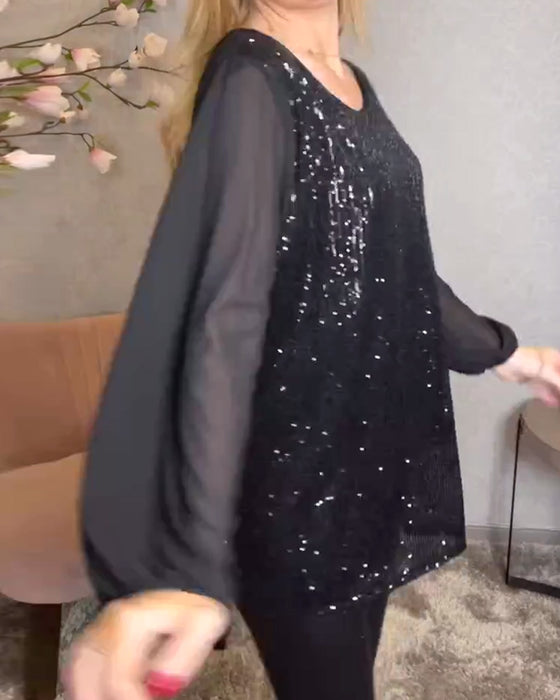 Skjorte Med Rund Hals Og Langermet Paljett