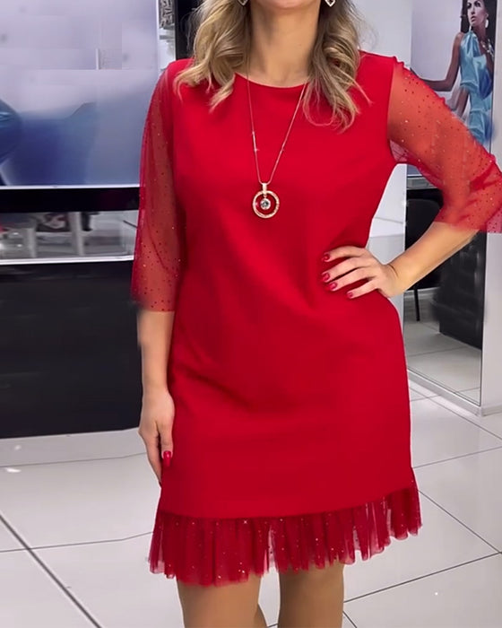 Kjole ensfarget paljett med mesh-søm