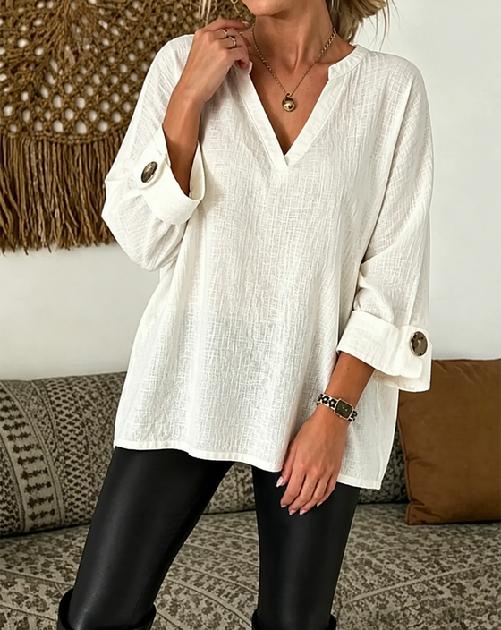 Bluse V-Hals Trekvart Erme Ensfarget