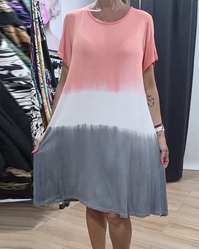 Kjole Rund Hals Fargeblokkert Casual