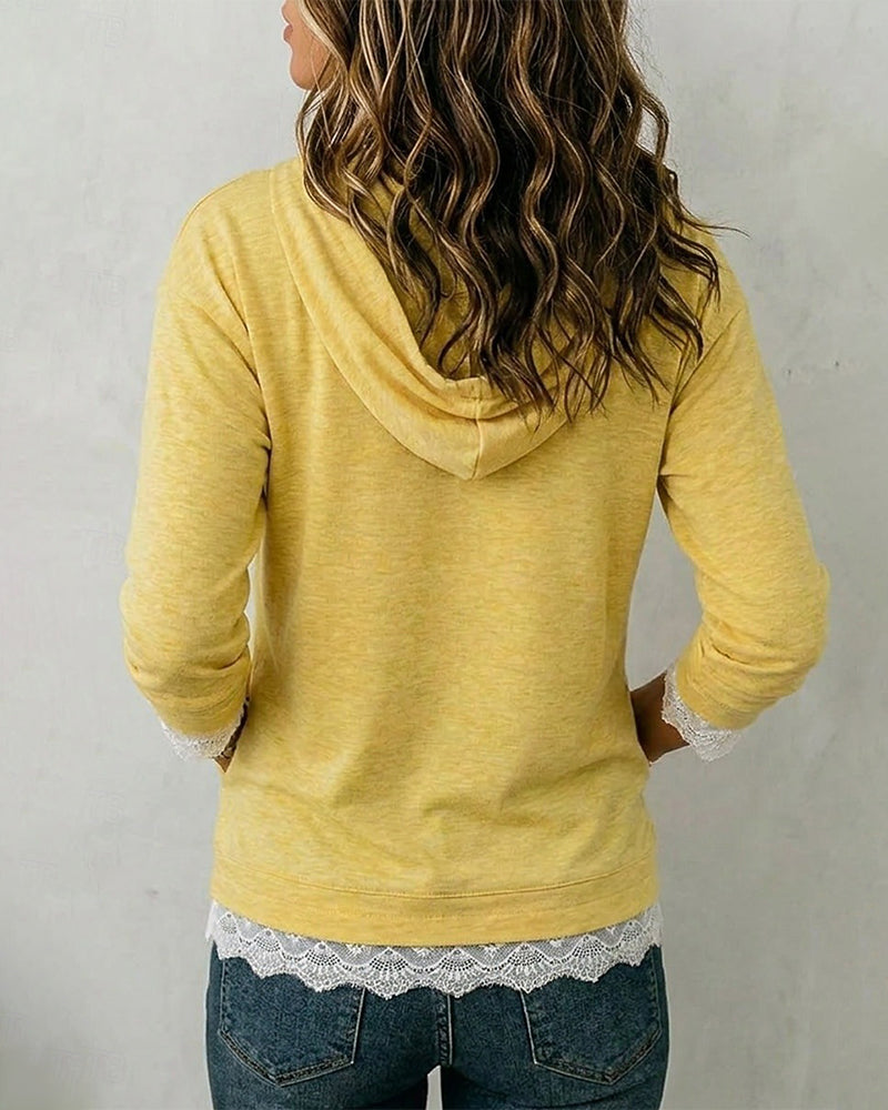 Hoodie Solid Casual Lang Erme