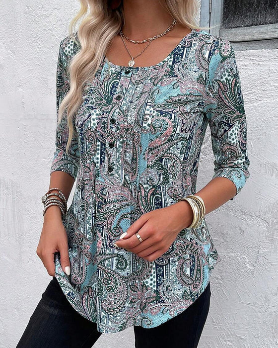 Bluse Trekvartsermet Vintage Trykk