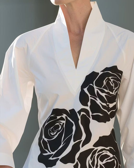 Bluse V-Hals Blomstret Trykk