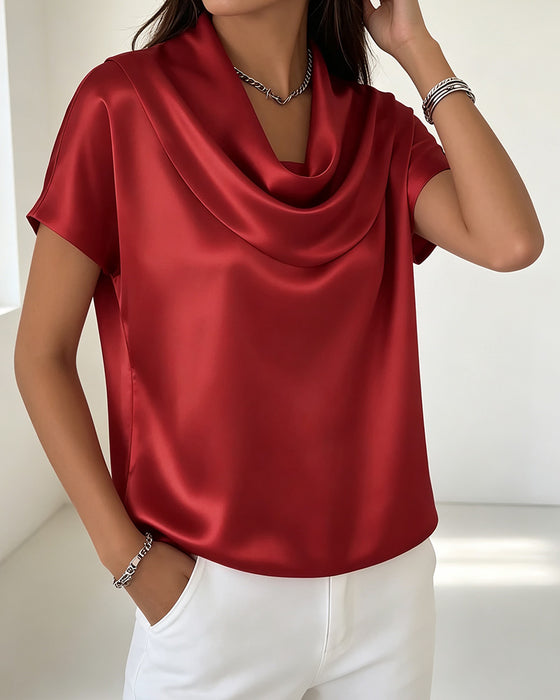 Bluse Enfarget Drapert Krage
