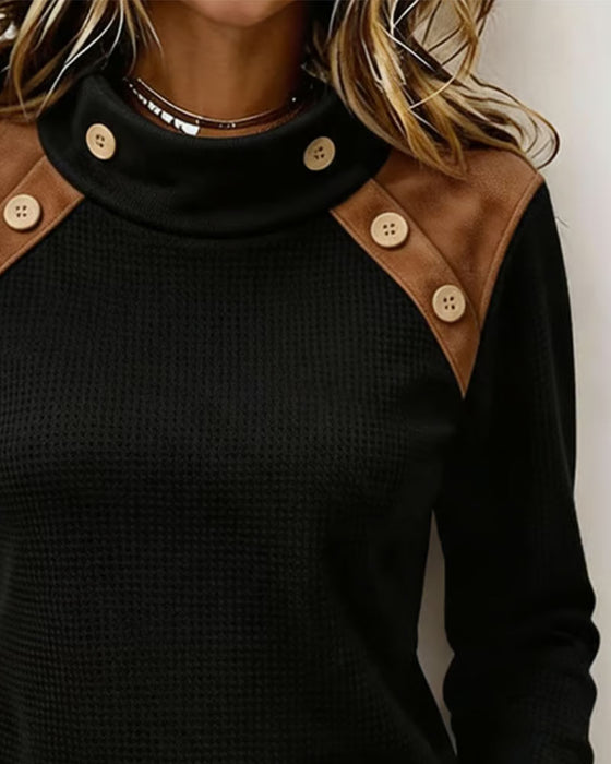 Sweatshirt Skulderknapp Skjøtet Mockhals