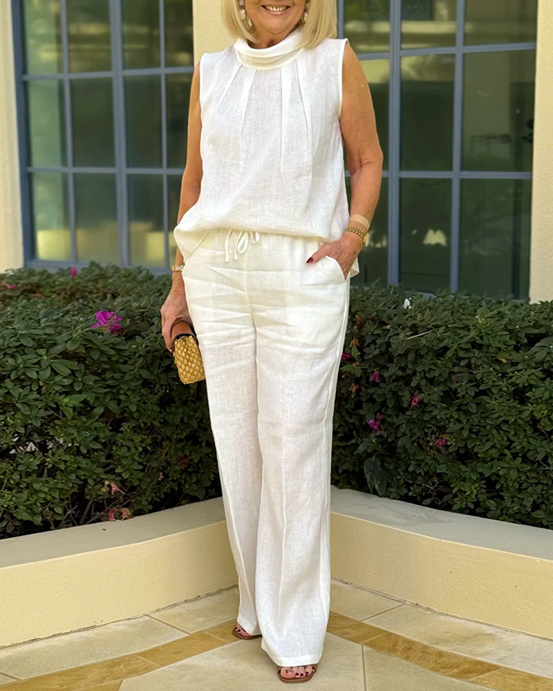 Singlet Halvstokkrage Plissert Ermeløs