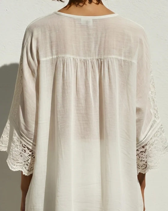 Ensfarget Blondine-V-Halsbluse