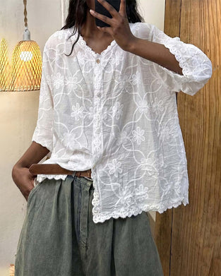 Bluse Fransk Blonder Tre Kvarter Erme