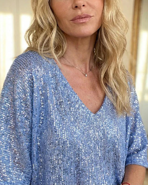 Sett V-Hals Paljett Stil